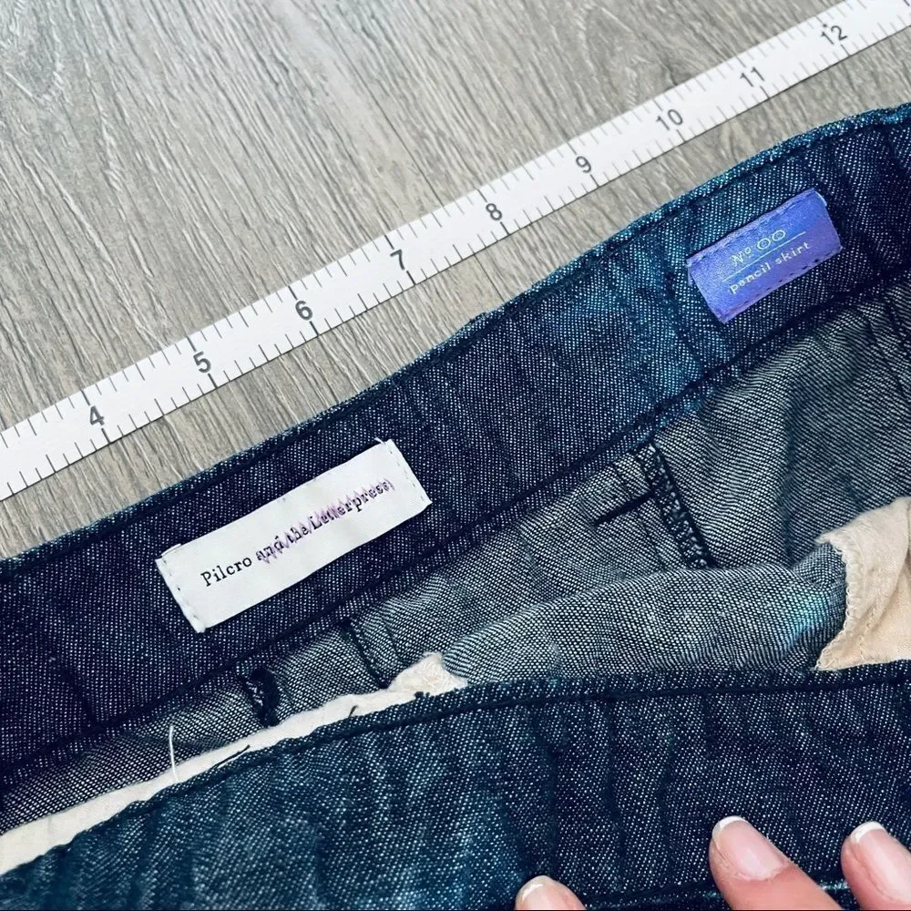 Anthropologie Ruffled Denim Pencil Skirt